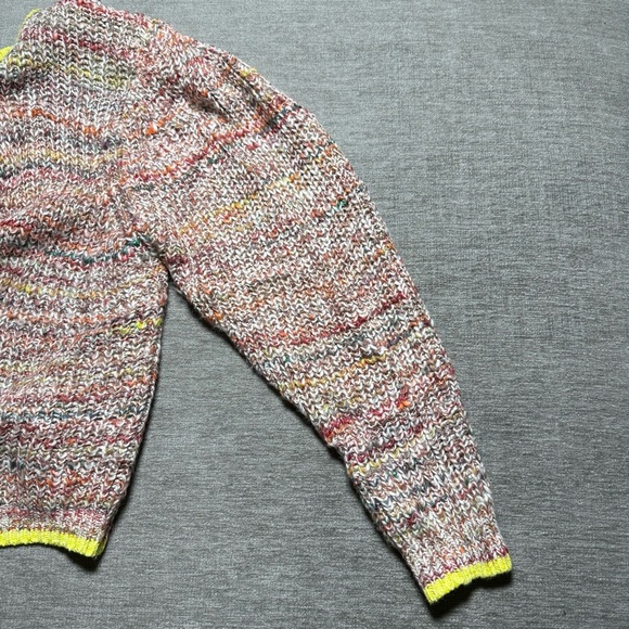 Free People Multicolor Chunky Knit Cardigan Neon Trim Slouchy Fit Size L Boho - Picture 13 of 15